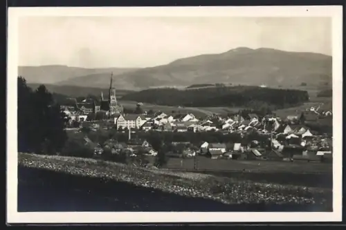 AK Zwiesel / Bayern, Ortsansicht mit Kirche und Rachel