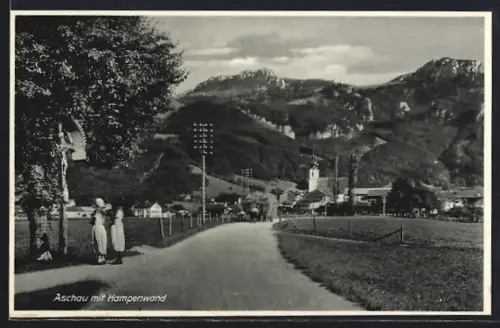 AK Aschau / Chiemgau, Ortsansicht mit Kampenwand