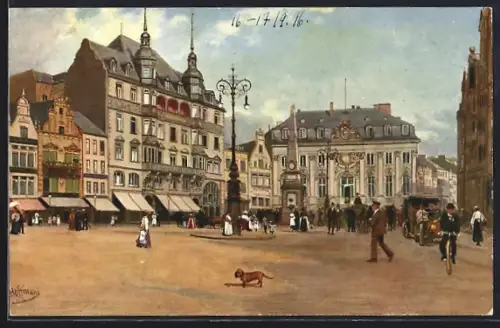 Künstler-AK Bonn, Marktplatz mit Rathaus