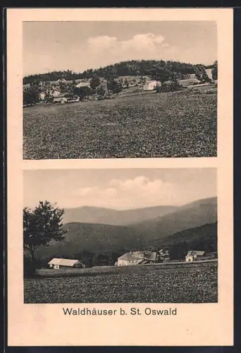AK Waldhäuser b. St. Oswald, Ortsansichten, Landschaft, Bauernhäuser