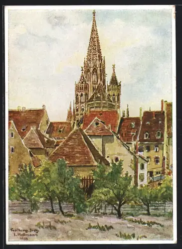 Künstler-AK Freiburg / Breisgau, Münster