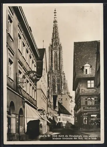 AK Ulm a. D., Hirschstrasse, Münster, Geschäft J. Kochmann