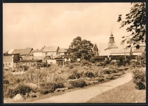 AK Malchow / Mecklenburg, Blick auf Kirche und Fachwerkhäuser