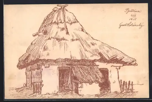 Künstler-AK Rustina, Altes Bauernhaus