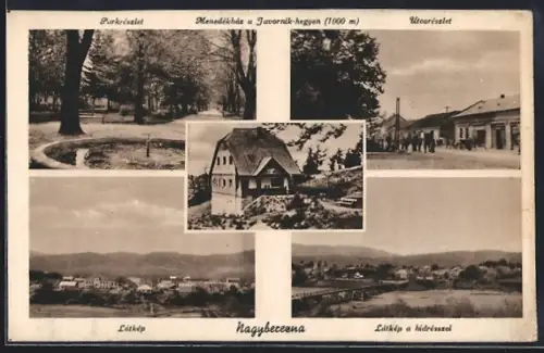 AK Nagyberezna, Parkrészlet, Utcarészlet, Látkep, Látkep a hidrésszel