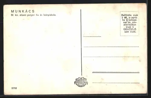 AK Munkács, M. kir. állami polgári fiu és leányiskola