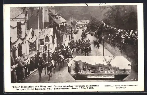 AK Midhurst, The King and Queen passing through Midhurst to open King Edward VII. Sanatorium, 1906