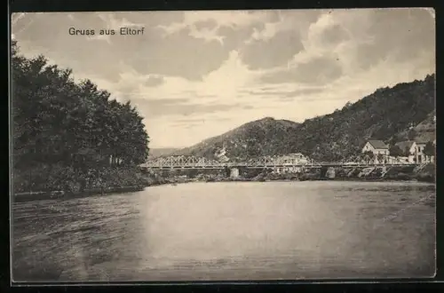 AK Eitorf, Brücke über die Sieg, Flusslandschaft