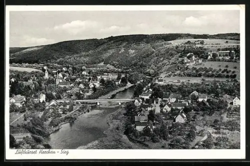AK Herchen-Sieg, Fluss, Brücke, Ortsansicht