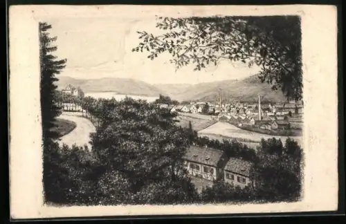 Künstler-AK Bad Liebenzell, Blick auf den Ort und Umgebung