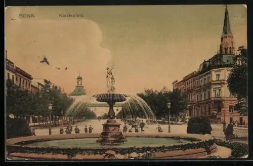 AK Bonn, Kaiserplatz, Brunnen, Kirche, Stadtansicht