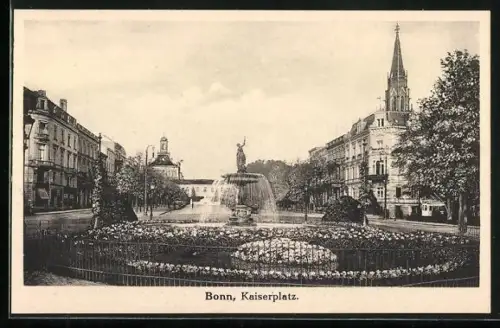 AK Bonn, Kaiserplatz, Brunnen, Blumenanlagen
