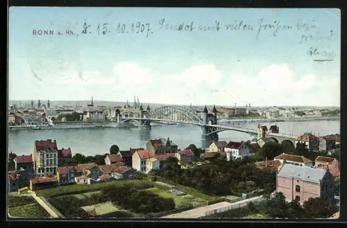 AK Bonn a. Rh., Rheinbrücke, Stadtpanorama
