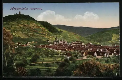 AK Heppenheim /Bergstrasse, Stadtansicht, Starkenburg, Kirche