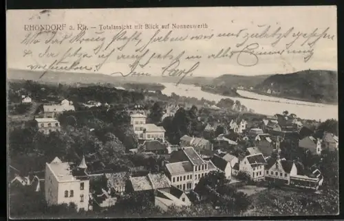 AK Rhöndorf a. Rh., Totalansicht, Blick auf Nonnenwerth