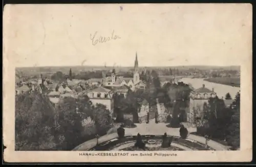 AK Hanau-Kesselstadt, Blick vom Schloss Philippsruhe auf Stadt und Kirche