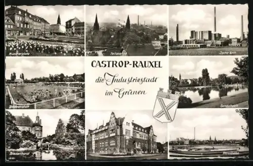 AK Castrop-Rauxel, Münsterplatz, Zeche Erin, Gondelteich, Rathaus, Bladenhorst, Rennbahnen