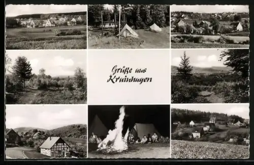 AK Krainhagen, Ortsansichten, Zeltlager, Lagerfeuer