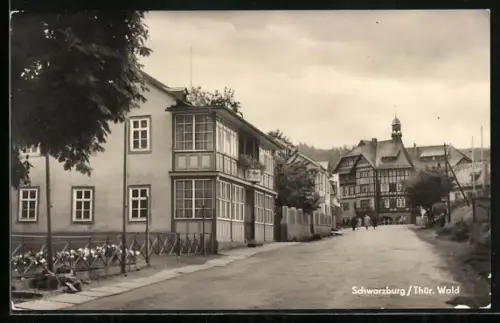 AK Schwarzburg /Thür. Wald, Strassenansicht mit Fachwerkhäusern