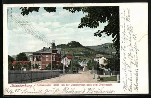 AK Blankenburg /Schwarzatal, Georgstrasse, Blick zum Greifenstein