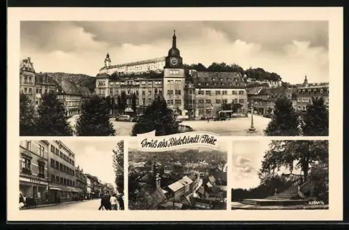 AK Rudolstadt /Thür., Rathaus, Schloss Heidecksburg, Markt, Strassenansicht, Treppenanlage