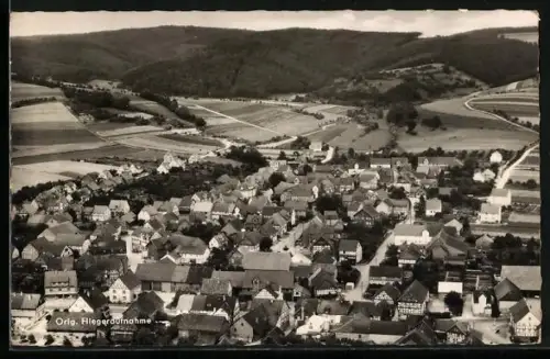 AK Heinebach /Fuldatal, Ortsansicht, Fliegeraufnahme