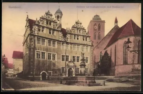 AK Bad Hersfeld, Rathaus, Lullusbrunnen, Stadtkirche