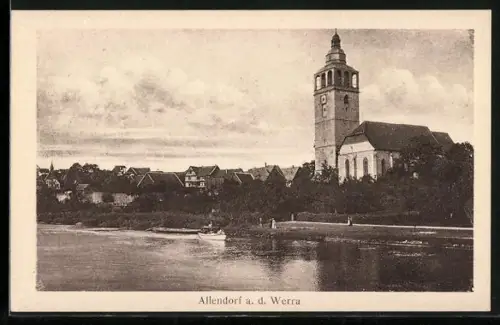 AK Allendorf a. d. Werra, Kirche, Flussufer, Ortsansicht