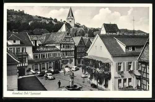 AK Bad Orb /Spessart, Marktplatz, Fachwerkhäuser, Kirche
