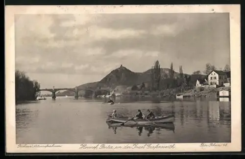 AK Honnef, Partie von der Insel Grafenwörth mit Brücke