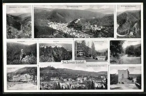 AK Schwarzburg i. Thür., Schloss, Kirchfelsen, Schweizerhaus und Eberstein