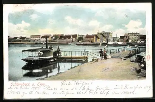 AK Schönebeck a. Elbe, Fähranleger, Elbufer, Stadtansicht