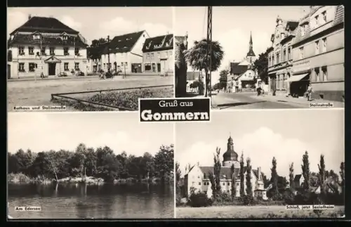 AK Gommern / Anhalt, Rathaus und Stalinstrasse, Am Edersee, Schloss jetzt Sozialheim