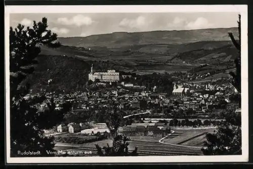 AK Rudolstadt, Blick vom Marienturm, Schloss Heidecksburg, Stadtansicht