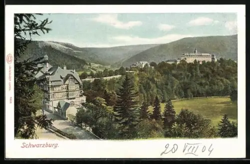 AK Schwarzburg, Schloss, Talblick, Hotel