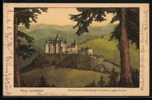 AK Lauenstein / Oberfranken, Burg Lauenstein, fränkisch-thüringische Grenzwarte