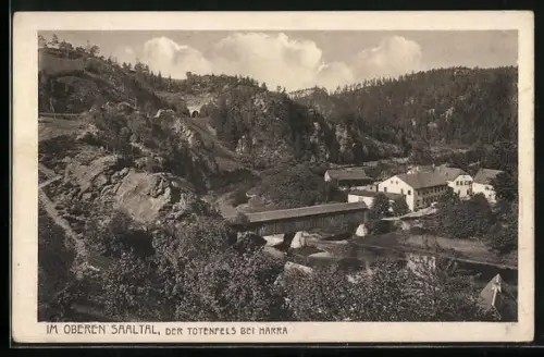 AK Harra, Totenfels, überdachte Holzbrücke, Saaletal