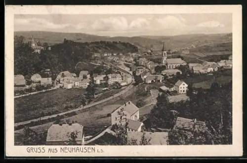 AK Neuhausen / Dresden, Ortsansicht mit Kirche und Talpanorama