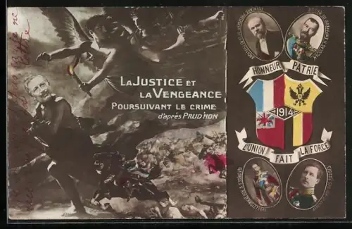 AK Nicolas II, Empereur de Russie, Georges V Roi d`Angleterre, La Justice et La Vengeance Poursuivant Le Crime...