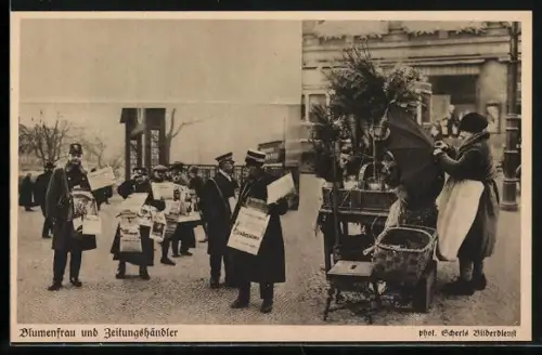 AK Berlin, Blumenfrau und Zeitungshändler, Kartenkalender Berliner Bilder 1933