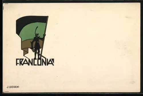 Künstler-AK Aachen, Ritterrüstung mit Fahne Franconia, K. D. St. V. Franconia, Frankenhaus in der Turmstrasse 36