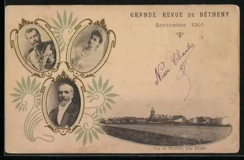 AK Bètheny pres Reims, Grande Revie de Bétheny 1901, Nikolaus II im Porträt