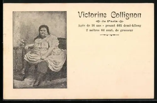AK Paris, Victorine Collignon, pesant 405 demi-kilosg, 2 métres 04 cent. de grosseur