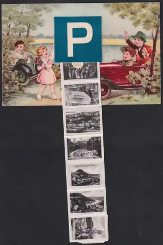 Leporello-AK Wehlen /Elbe, Ansichten im Verkehrsschild, Basteibrücke, Amselfall, Rathen und Lilienstein