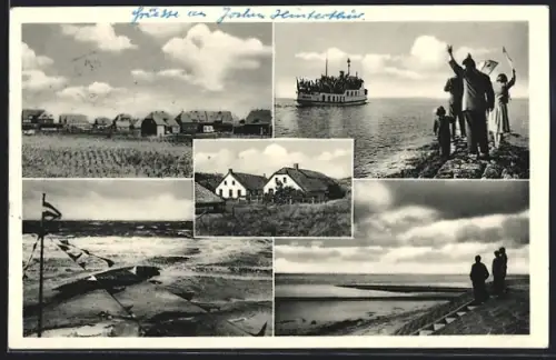 AK Baltrum, Strand, Dorfansicht, Ausflugsschiff