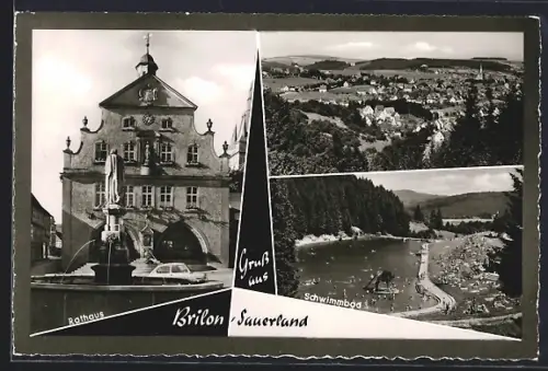 AK Brilon /Sauerland, Rathaus, Schwimmbad, Ortsansicht