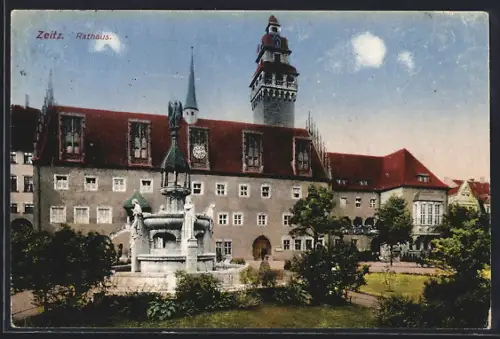 AK Zeitz, Rathaus, Brunnen