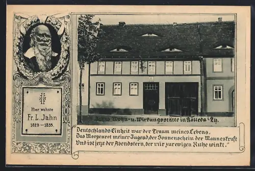 AK Kölleda i. Thür., Wohn- und Wirkungsstätte von Fr. L. Jahn