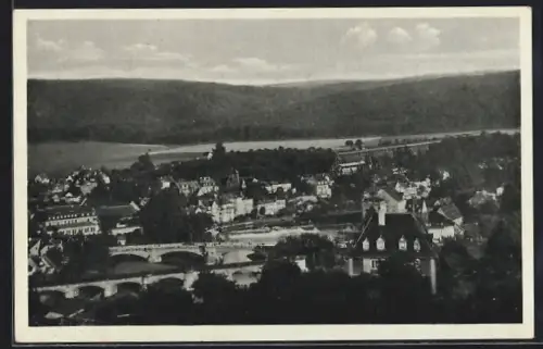 AK Bad Kösen, Stadtansicht, Brücke, Fluss, Hügel im Hintergrund