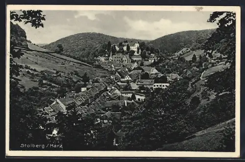 AK Stolberg /Harz, Ortsansicht mit Schloss und umgebender Landschaft
